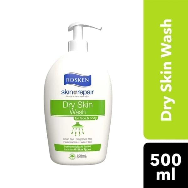 Rosken Dry Skin Wash Pump | Face & Body Moisturizing Wash | Soap Free Gentle Cleanser